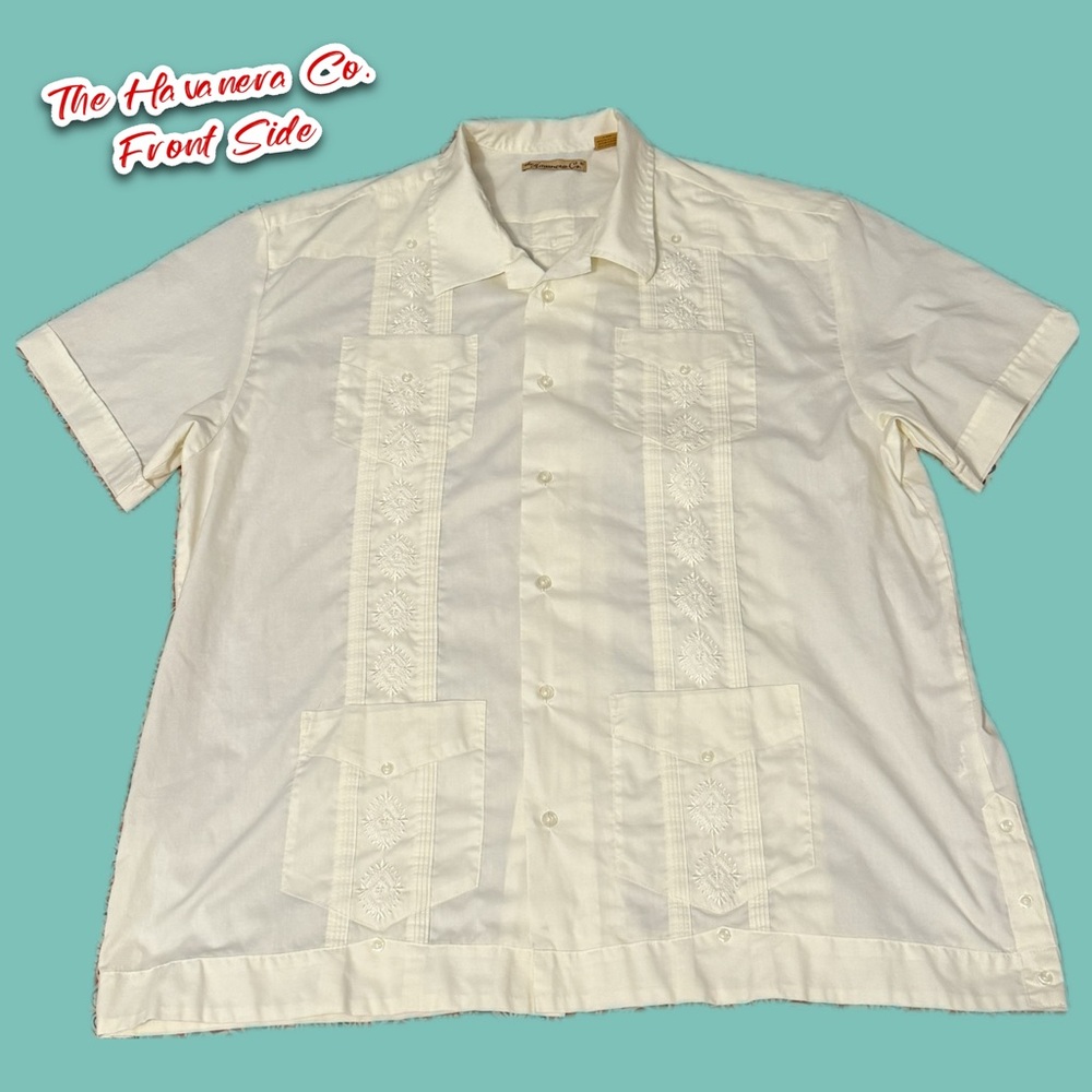 Vintage Havanera Co Men's Cream Classic Collar Short Sleeve Shirt